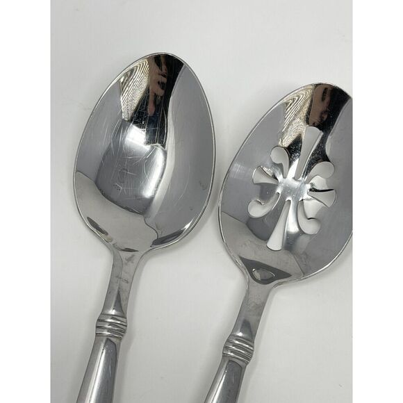 Wallace NAPOLI Glossy Serving Slotted Spoons 8 7/8” Stainless Flatware Set Of 2 - Picture 4 of 6